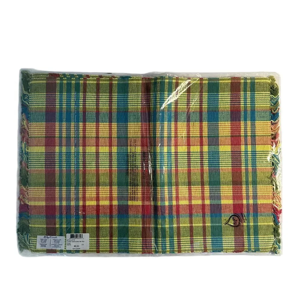 April Cornell Garden Seersucker Plaid Placemat Set of 4‎ Fringe 14x19 Inches NEW
